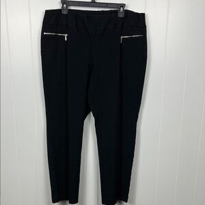 Talbots Womens Stretch Waist Pant 18W Black Faux Zip Front Pockets Straight Leg